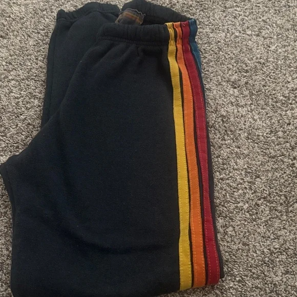 Aviator Nation Black Track Joggers with Rainbow Side Stripes - Picture 4 of 5